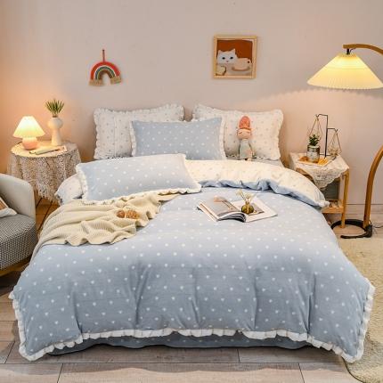 91家纺网 家纺一手货源 找家纺 麦朵 2021新款牛奶绒甜心四件套 甜心-天空蓝