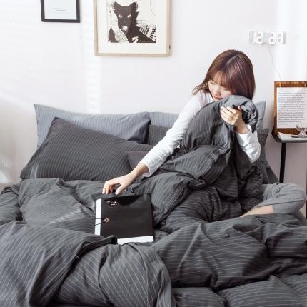 91家纺网 家纺一手货源 找家纺 （总）安莱生活 2021新款全棉水洗棉条纹格子四件套