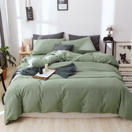 91家纺网 家纺一手货源 找家纺 安莱生活 2021新款全棉水洗棉条纹格子四件套 抹茶细条