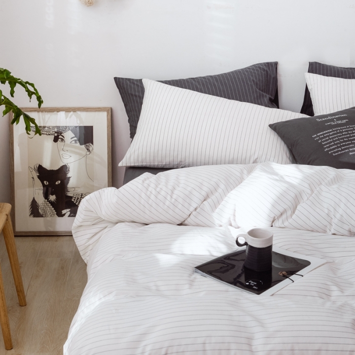 91家纺网 家纺一手货源 找家纺 （总）安莱生活 2021新款全棉水洗棉条纹格子四件套