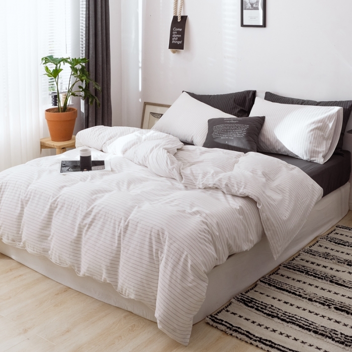 91家纺网 家纺一手货源 找家纺 （总）安莱生活 2021新款全棉水洗棉条纹格子四件套