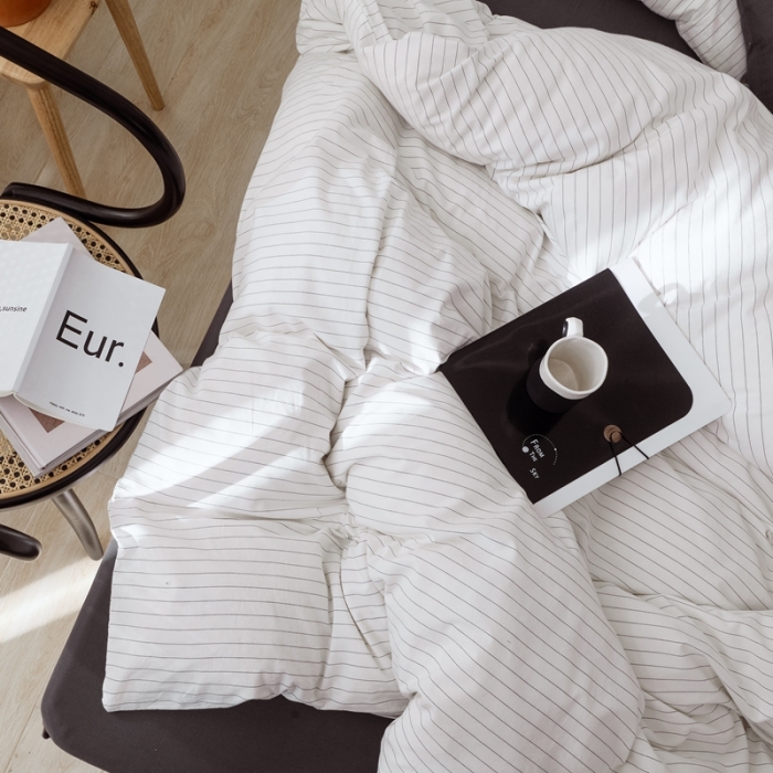 91家纺网 家纺一手货源 找家纺 （总）安莱生活 2021新款全棉水洗棉条纹格子四件套