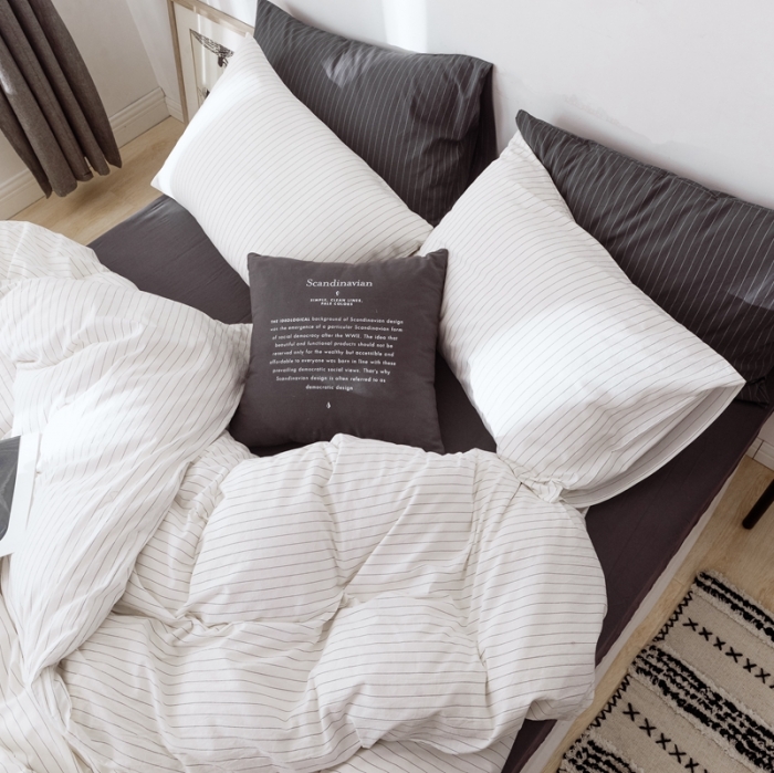 91家纺网 家纺一手货源 找家纺 （总）安莱生活 2021新款全棉水洗棉条纹格子四件套