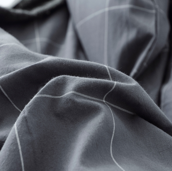 91家纺网 家纺一手货源 找家纺 安莱生活 2021新款全棉水洗棉条纹格子四件套 灰白中格