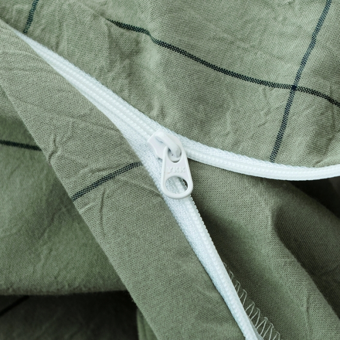 91家纺网 家纺一手货源 找家纺 安莱生活 2021新款全棉水洗棉条纹格子四件套 抹茶中格