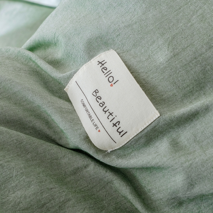 91家纺网 家纺一手货源 找家纺 安莱生活 2021新款全棉水洗棉双拼四件套 草绿＋浅灰