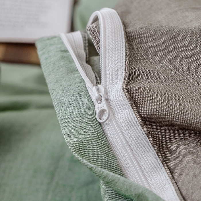 91家纺网 家纺一手货源 找家纺 安莱生活 2021新款全棉水洗棉双拼四件套 草绿＋浅灰