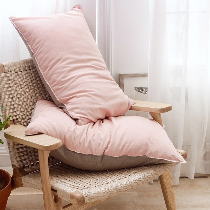 91家纺网 家纺一手货源 找家纺 安莱生活 2021新款全棉水洗棉双拼四件套 粉色＋卡其