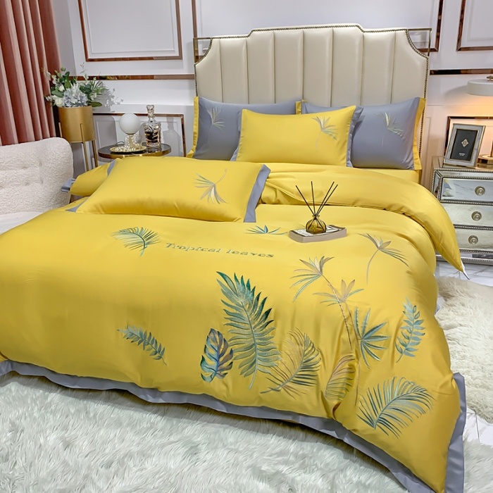 91家纺网 家纺一手货源 找家纺 麦朵 2021新款天丝棉四件套 挪威森林-黄