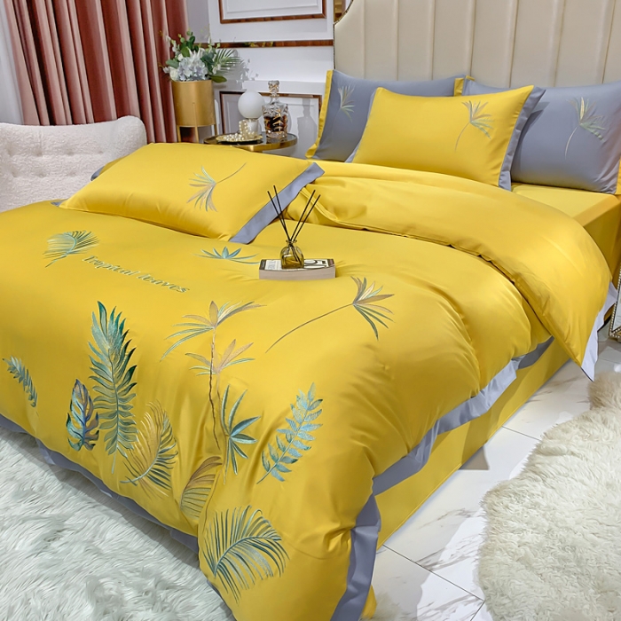 91家纺网 家纺一手货源 找家纺 麦朵 2021新款天丝棉四件套 挪威森林-黄