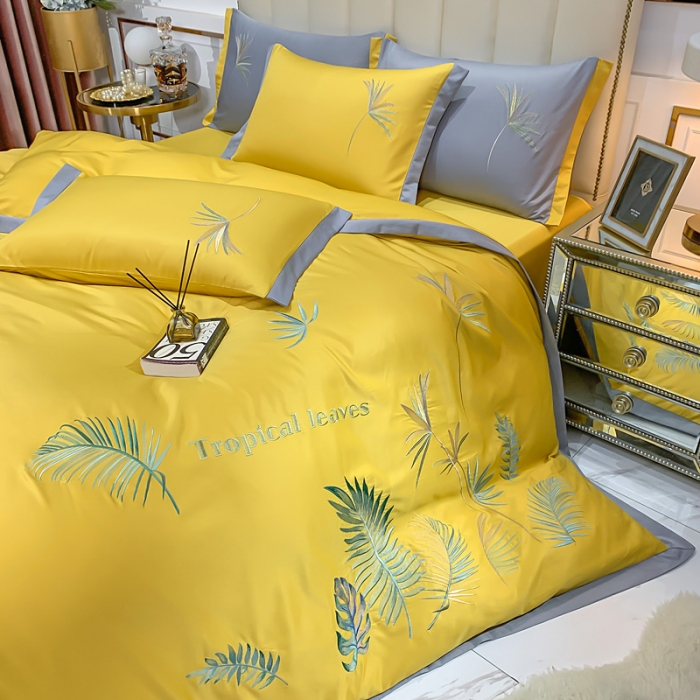 91家纺网 家纺一手货源 找家纺 麦朵 2021新款天丝棉四件套 挪威森林-黄