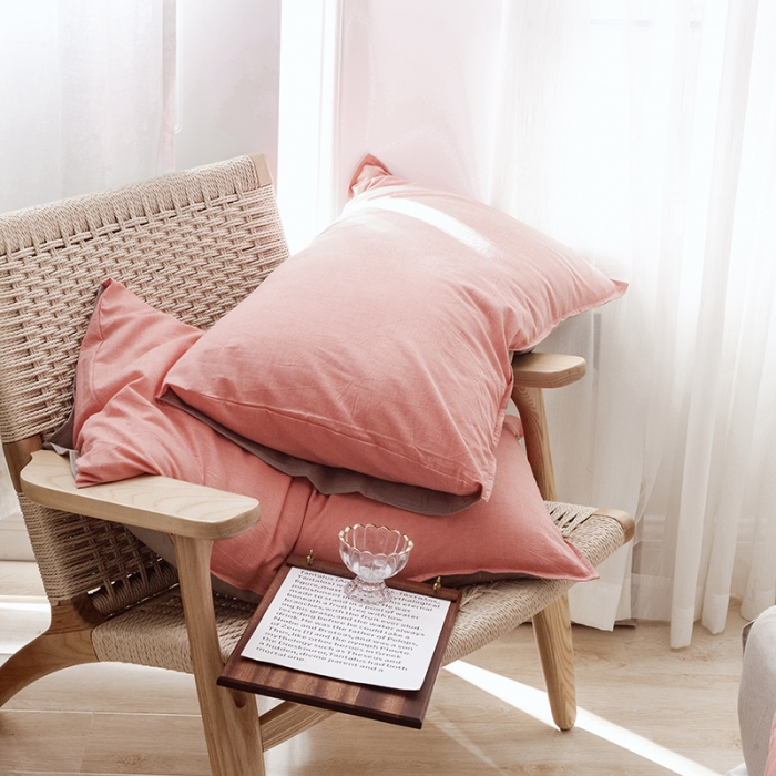 91家纺网 家纺一手货源 找家纺 安莱生活 2021新款全棉水洗棉双拼四件套 橘色＋卡其