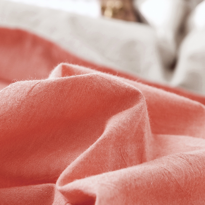 91家纺网 家纺一手货源 找家纺 安莱生活 2021新款全棉水洗棉双拼四件套 橘色＋卡其