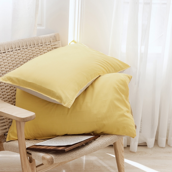 91家纺网 家纺一手货源 找家纺 安莱生活 2021新款全棉水洗棉双拼四件套 亮黄＋米白