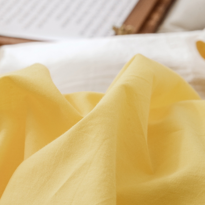 91家纺网 家纺一手货源 找家纺 安莱生活 2021新款全棉水洗棉双拼四件套 亮黄＋米白
