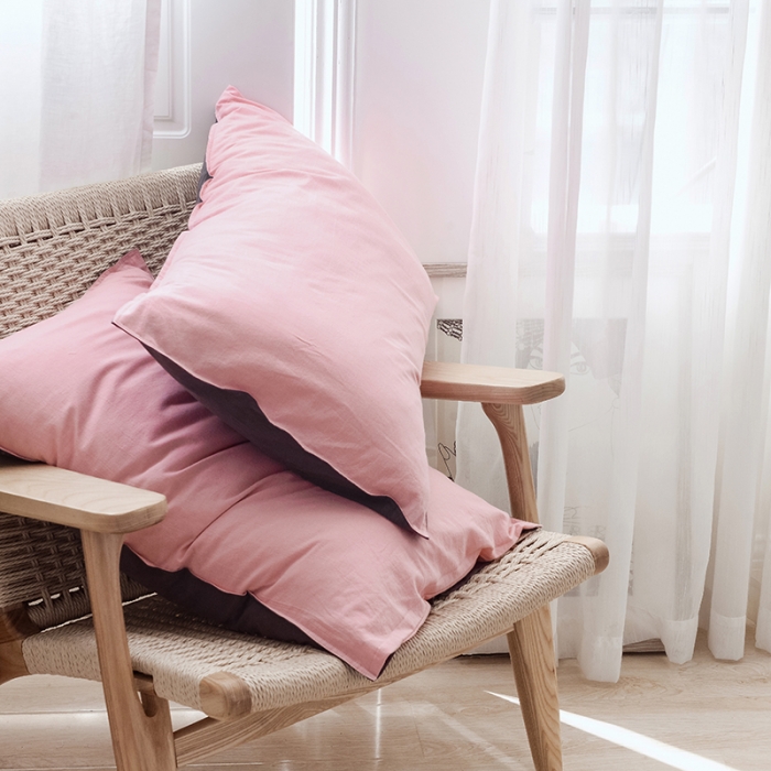 91家纺网 家纺一手货源 找家纺 安莱生活 2021新款全棉水洗棉双拼四件套 玫粉＋铁灰