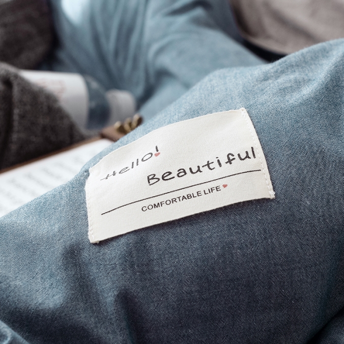 91家纺网 家纺一手货源 找家纺 安莱生活 2021新款全棉水洗棉双拼四件套 牛仔蓝＋浅灰