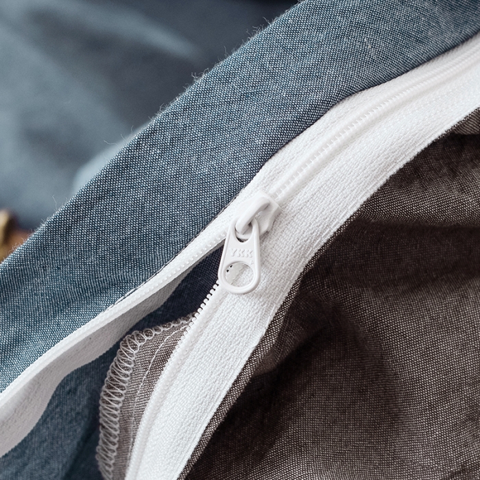 91家纺网 家纺一手货源 找家纺 安莱生活 2021新款全棉水洗棉双拼四件套 牛仔蓝＋浅灰