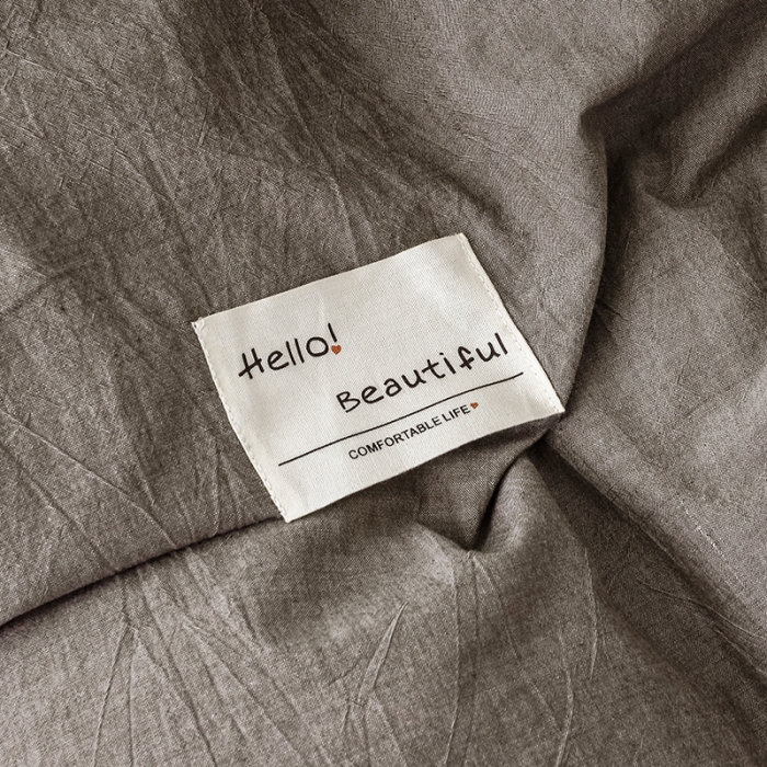 91家纺网 家纺一手货源 找家纺 安莱生活 2021新款全棉水洗棉双拼四件套 浅灰＋卡其