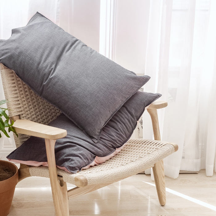 91家纺网 家纺一手货源 找家纺 安莱生活 2021新款全棉水洗棉双拼四件套 深灰＋粉