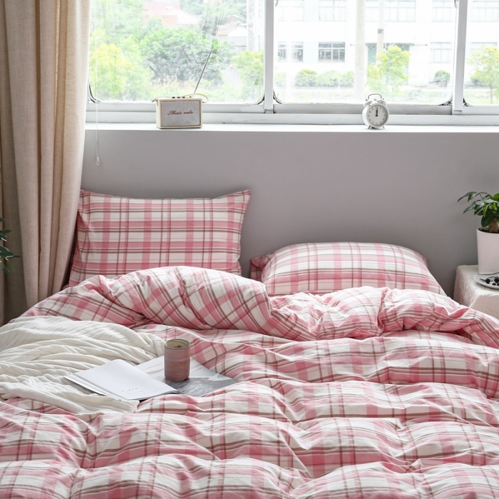 91家纺网 家纺一手货源 找家纺 安莱生活 2021新款水果格四件套 草莓格