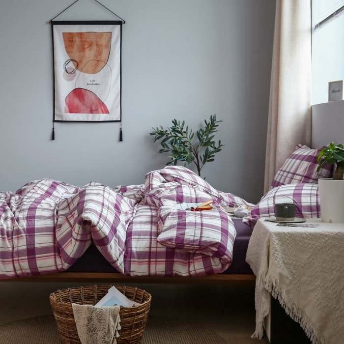 91家纺网 家纺一手货源 找家纺 安莱生活 2021新款水果格四件套 葡萄格