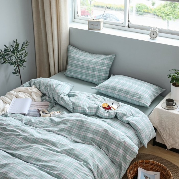 91家纺网 家纺一手货源 找家纺 安莱生活 2021新款水果格四件套 青柠格