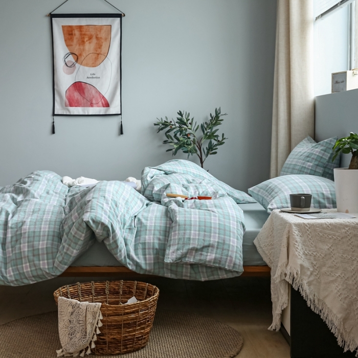 91家纺网 家纺一手货源 找家纺 安莱生活 2021新款水果格四件套 青柠格