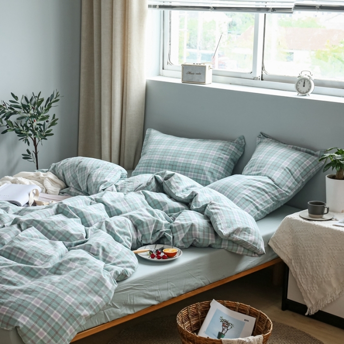 91家纺网 家纺一手货源 找家纺 安莱生活 2021新款水果格四件套 青柠格