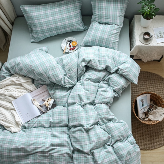 91家纺网 家纺一手货源 找家纺 安莱生活 2021新款水果格四件套 青柠格