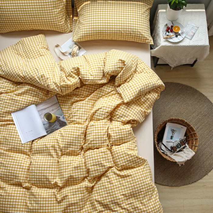 91家纺网 家纺一手货源 找家纺 安莱生活 2021新款水果格四件套 小黄格