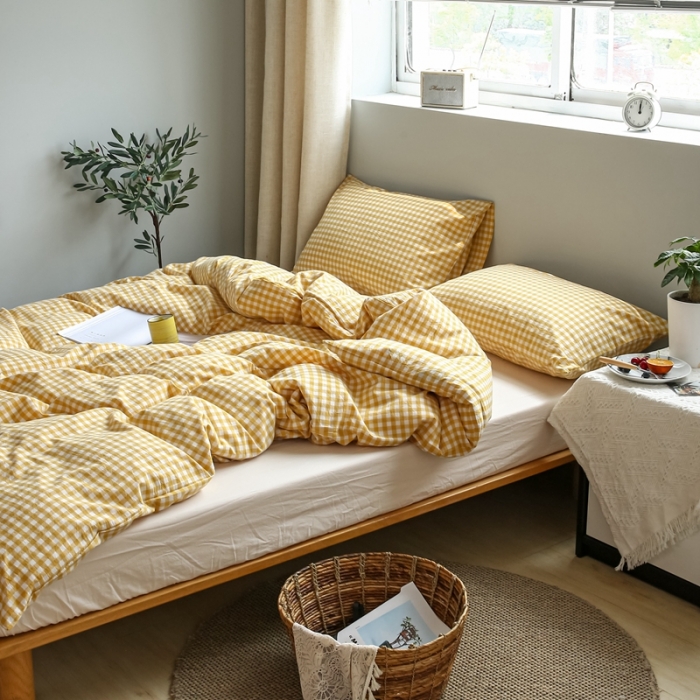 91家纺网 家纺一手货源 找家纺 安莱生活 2021新款水果格四件套 小黄格