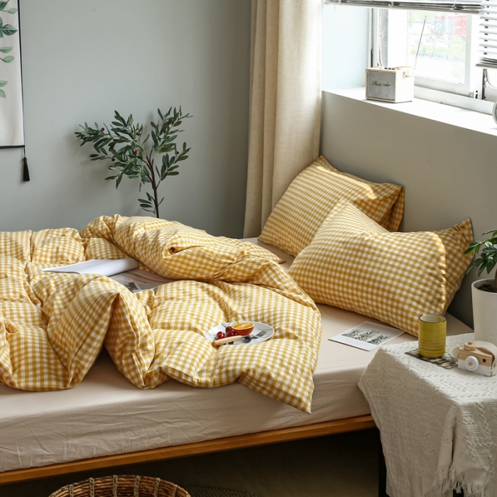 91家纺网 家纺一手货源 找家纺 安莱生活 2021新款水果格四件套 小黄格