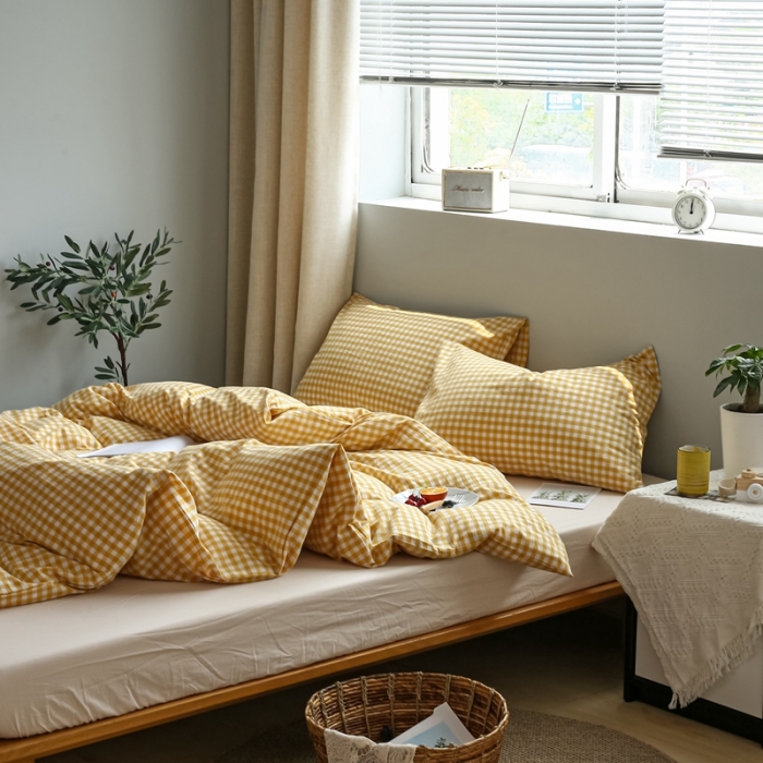 91家纺网 家纺一手货源 找家纺 安莱生活 2021新款水果格四件套 小黄格