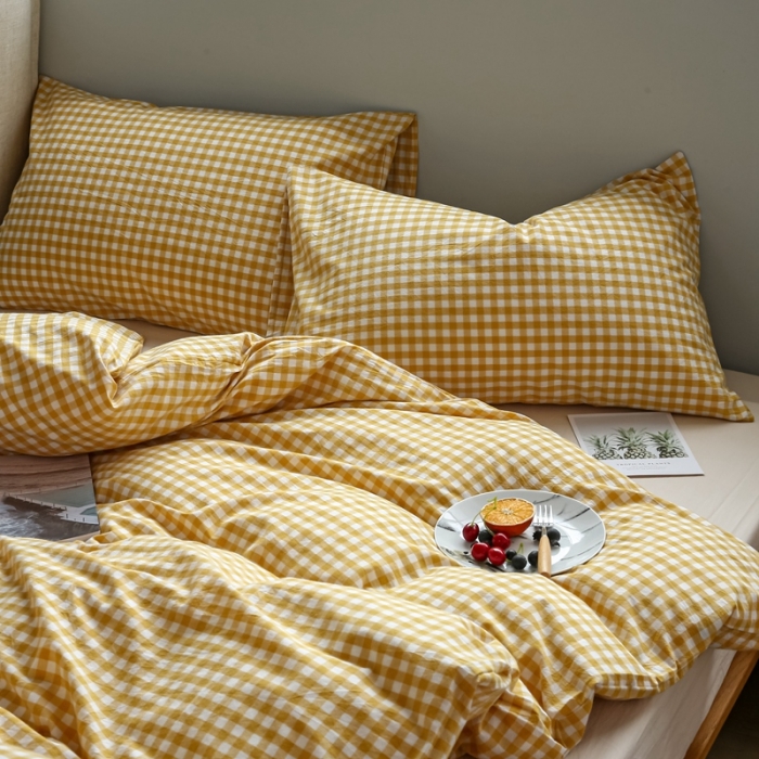 91家纺网 家纺一手货源 找家纺 安莱生活 2021新款水果格四件套 小黄格