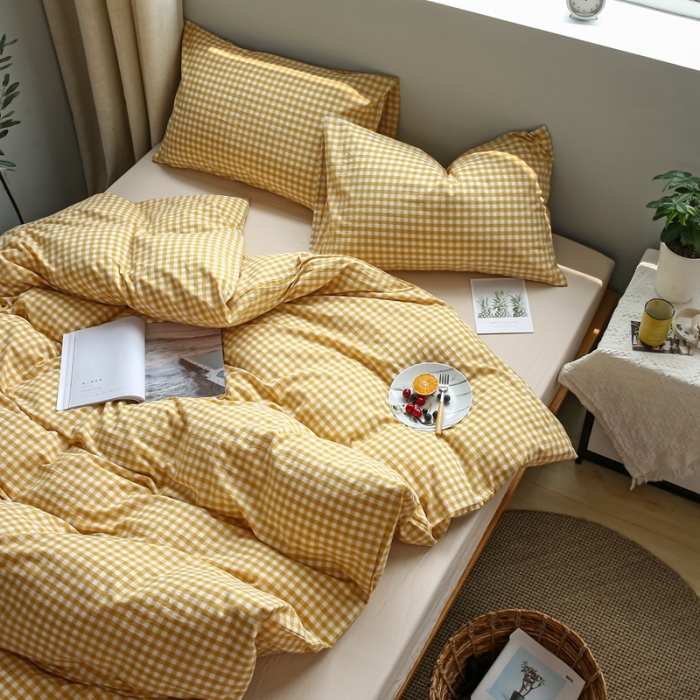 91家纺网 家纺一手货源 找家纺 安莱生活 2021新款水果格四件套 小黄格