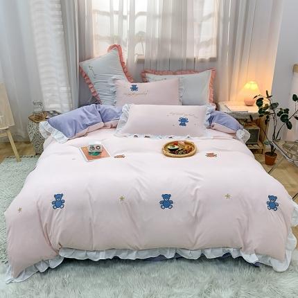 91家纺网 家纺一手货源 找家纺 （总）麦朵 2021新款小清新全棉刺绣花边款四件套