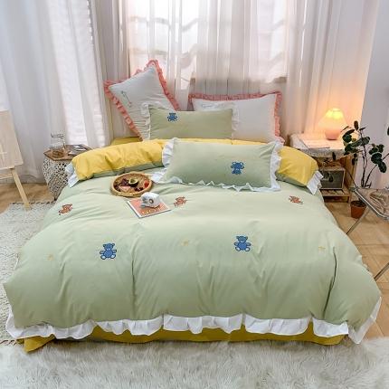 91家纺网 家纺一手货源 找家纺 （总）麦朵 2021新款小清新全棉刺绣花边款四件套