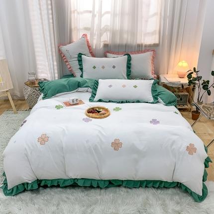 91家纺网 家纺一手货源 找家纺 （总）麦朵 2021新款小清新全棉刺绣花边款四件套