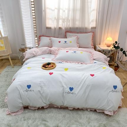 91家纺网 家纺一手货源 找家纺 （总）麦朵 2021新款小清新全棉刺绣花边款四件套