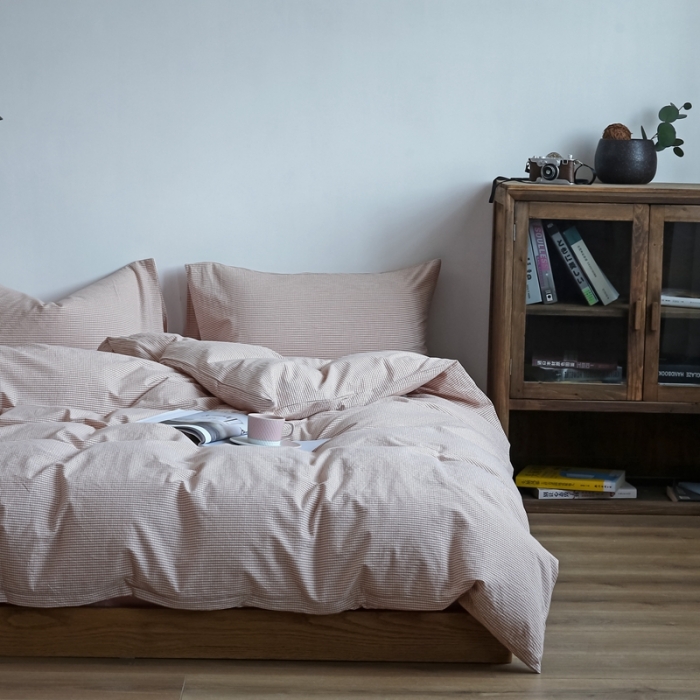 91家纺网 家纺一手货源 找家纺 （总）安莱生活 2021新款全棉水洗棉小小格系列四件套