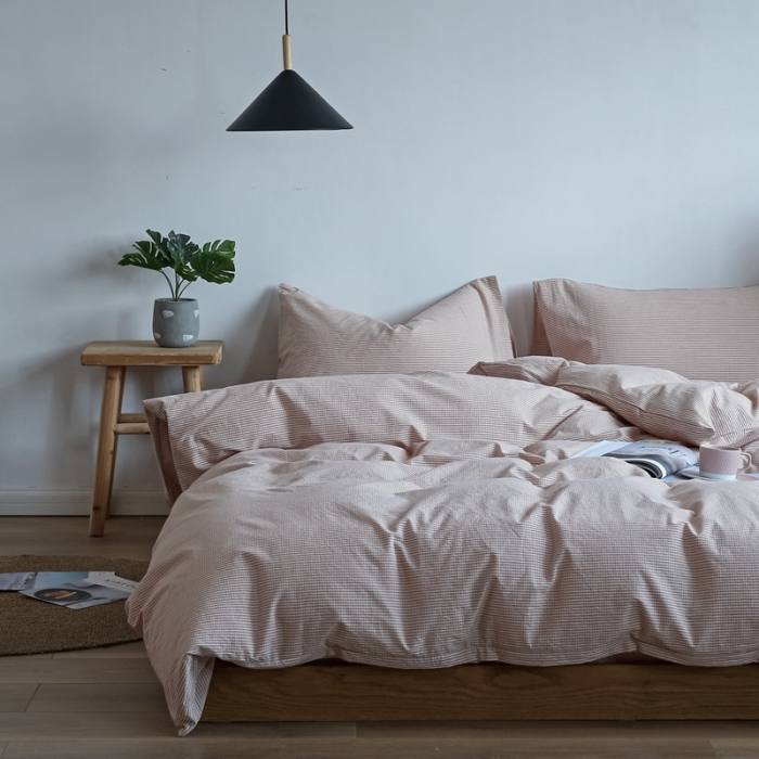 91家纺网 家纺一手货源 找家纺 （总）安莱生活 2021新款全棉水洗棉小小格系列四件套