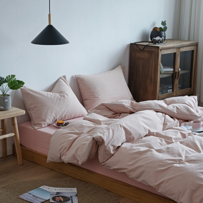 91家纺网 家纺一手货源 找家纺 （总）安莱生活 2021新款全棉水洗棉小小格系列四件套