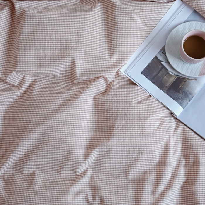 91家纺网 家纺一手货源 找家纺 安莱生活 2021新款全棉水洗棉小小格系列四件套 粉色微小格