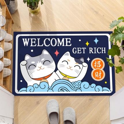 91家纺网 家纺一手货源 找家纺 卡初家居 2025新款促销款水晶绒进门垫 致富猫咪