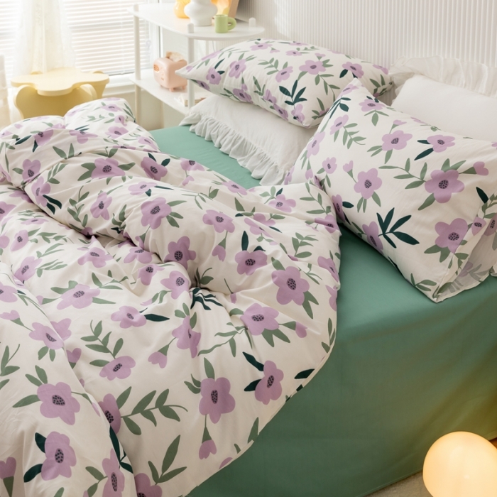 91家纺网 家纺一手货源 找家纺 曼之夏2022新款全棉13372匹马棉纯棉印花四件套 晚风