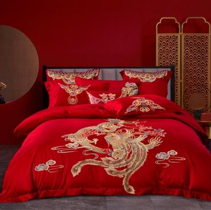 91家纺网 家纺一手货源 找家纺 甜咪咪 2021新款大红婚庆全棉系列四件套 祥云龙凤