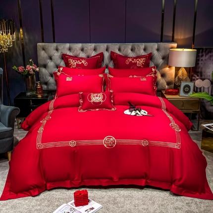 91家纺网 家纺一手货源 找家纺 甜咪咪 2021新款大红婚庆全棉系列四件套 一路有喜