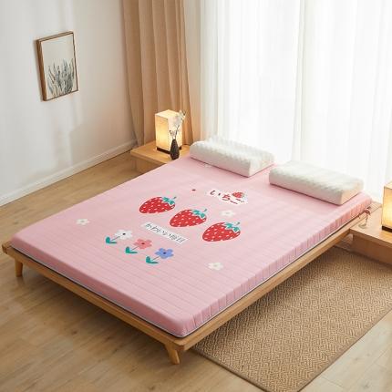 91家纺网 家纺一手货源 找家纺 2025新款大版数码印花亲肤磨毛床垫 成人版 草莓朵朵