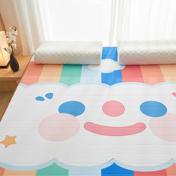 91家纺网 家纺一手货源 找家纺 2025新款大版数码印花亲肤磨毛床垫 成人版 彩虹笑脸